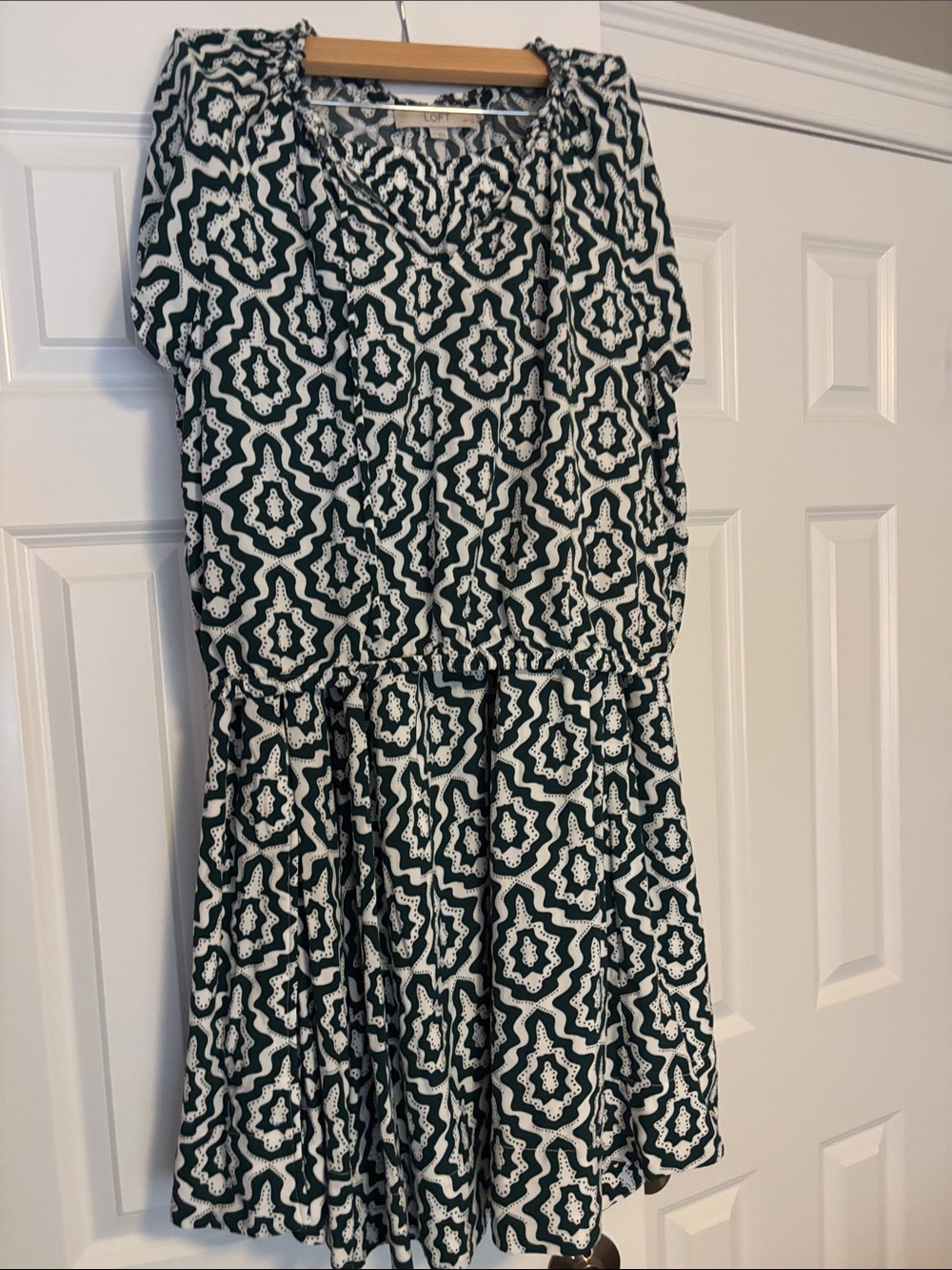 LOFT Green and White Geometric Midi Dress. 2 piece set with top and skirt